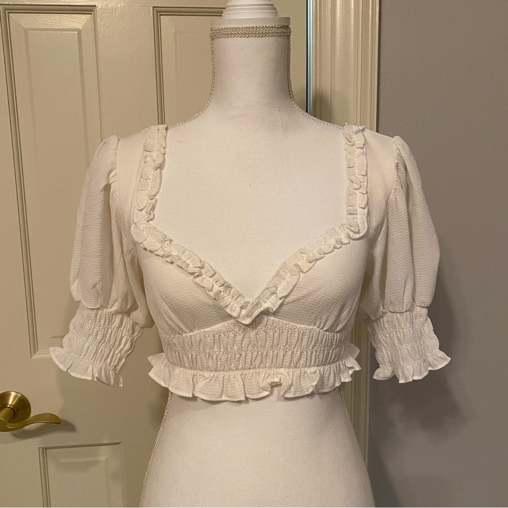 Ivory Ruffle Peasant Crop Top - Women